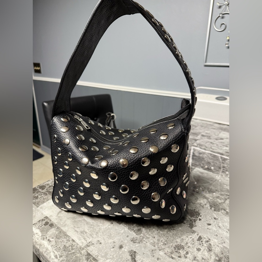Studded Shoulder Bag Black with Silver